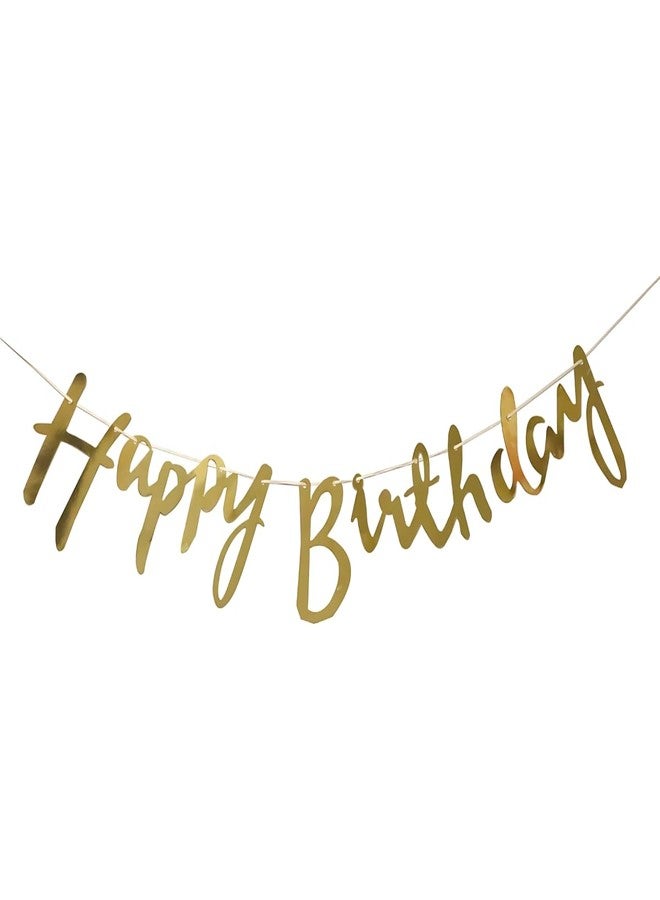 Hemito Happy Birthday Golden Cursive Banner Party Decoration Item with Ribbon Boy Theme Bunting|Happy Birthday Party Cursive Metallic Banner - Gold - Image 1